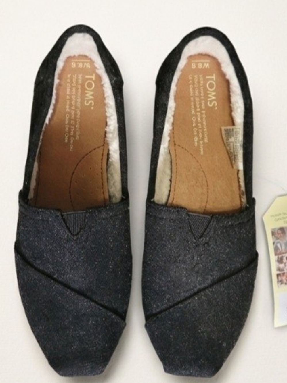 Toms Black Slip-On Flats with Faux Shearling Lining